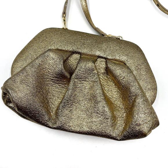 Themoire Gea Clutch Bag Gold Metallic Vegan Laminated Detachable Crossbody - Picture 4 of 16